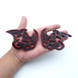 Pair Set Rhino Car Emblem 3D Badge Custom New Decal Replacement for Universal Car Vehicle, Truck, Motorcycle Door Window Decoration (Redline)