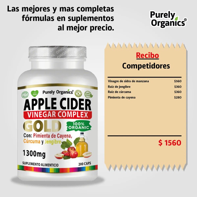 Vinagre De Manzana Complex Gold 200 Caps Purely Organics Sabor