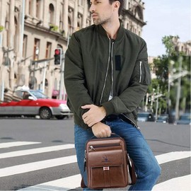 A-QMZL Men's Shoulder Bag Messenger Bag PU Leather Business Travel Crossbody Pack Satchel Side Bag Casual Handbags Man Bag for Working HikingTraveling Daily Use (dark brown)