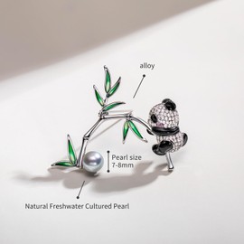 Nacréliser Elegant 7-8mm Seawater Pearls Panda Brooch - Stylish Lapel Pins for Women, Charming Hat Pins for Women, Workplace Present, Cute Animal Jewelry, Alloy Silver Brooches for Men