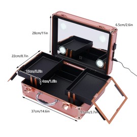 CeRaBuRET Makeup Train Case, Cosmetic Organizer Box Makeup Case with Lights and Mirror, Makeup Case with Customized Dividers, Large Makeup Artist Organizer Kit For Storing (Rose Gold)