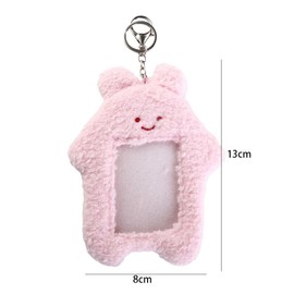 Tustao Pink Cute Plush Photocard Holder with Keychain, Cartoon Bear Rabbit Cat Photo Sleeve Cartoon Plush Photo Sleeve Protective Case Photo Albums, Cute Photocard Holder, Photo Album Accessories