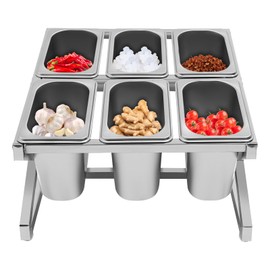 Expandable Stainless Steel Spice Rack Set, Inclined Organizer Shelf, 14" - 25.6" Adjustable Length, 6 1/9 Pans Countertop for Seasoning Ingredients Fruits Toppings