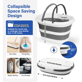 Zonopy Collapsible Bucket, Upgraded 16L (4.2 Gallon) Collapsible Mop Bucket with Multi-Functional Lid, Foldable Portable Camping Beach Sand Water Pot Pail Space Saving Square, Car Washing Bucket