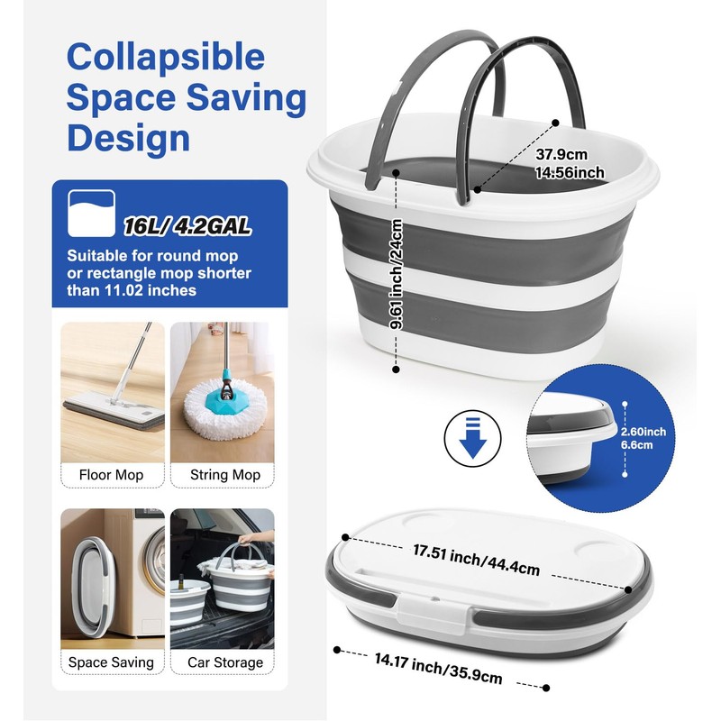 Zonopy Collapsible Bucket, Upgraded 16L (4.2 Gallon) Collapsible Mop Bucket