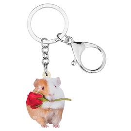 DOWAY Rose Heart Guinea Pig Chipmunk Keychain Keyring Birthday Gift, Creative Funny kawaii Animal Decor Jewelry (Grey)