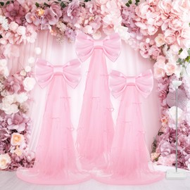 Havawish 3 Sets Large Pink Bow 5 ft Wedding Bows Aisle Decorations with Long Tulle Tails for Christmas Wedding Engagement Bridal Shower Reception Birthday Anniversary Themed Party