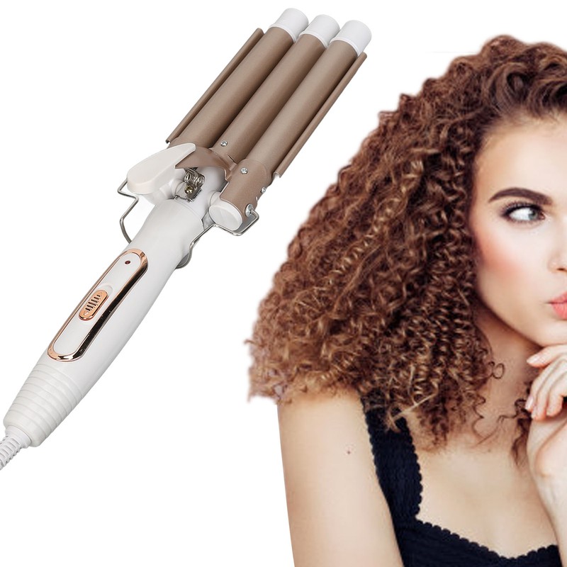Hair Curling Iron Adjustable Temperature Gold Large 3 Barrel Curling