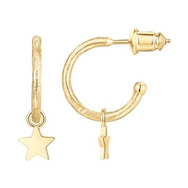 PAVOI 14K Yellow Gold Plated 925 Sterling Silver Post Huggie With Dangle | Small Hoop Earrings With Posts For Women | Trendy Star Dangle Hoop Earrings | Huggie Earrings