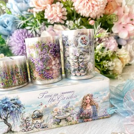 Flower Tapes for Scrapbook Accessories, Scrapbooking Accessories Stickers Set, 3 Rolls Pre-Cut PET Plant Washi Tape Stickers Set for Bullet Journal, Scrapbooking, DIY Crafts, Painting (The Wisteria