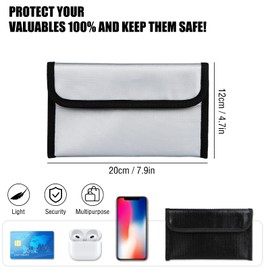 Fireproof Document Bag Fireproof Bag 2 Pieces (20 x 12 cm) Wallet Small Money Bag Fireproof Waterproof Money Storage for A4 Documents Passport Bank File Money Valuables
