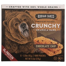Kodiak Crunchy Granola Snack Bars, Chocolate Chip, High Protein, 100% Whole Grains, 1 box with 6 pouches (12 bars)