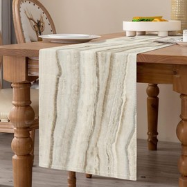 Beige Table Runner Modern Living Room Spring Placemats Stripes Fine Marble Decorative Cloth for Coffee Table, Christmas Parties, Weddings, Events, Dining Table Wedding Linen 33 x 183 cm