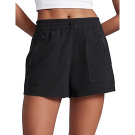 CRZ YOGA Stretch Hiking Shorts for Women 3” Lightweight Cargo for Athletic Travel Outdoor with Zip Pockets Water Resistance Black Medium