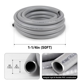 Elecoman 1-1/4(1.25) inch 50ft Liquid-Tight Conduit and Connector Kit,Flexible Non-Metallic Liquid Tight Electrical Conduit Kit with 5 Straight and 3 90-Degree Connector Fittings,1in. Dia…