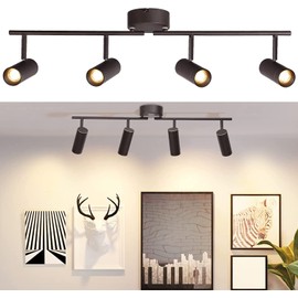 LUMOKU Lámpara estilo riel para techo, cuatro focos, de sobreponer, cabezas ajustables. Iluminación de Pared o Techo Moderna, Color Negro Maté