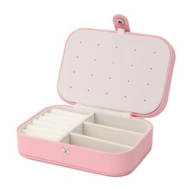 JTC LTD Compact Travel Jewellery Box – Light Pink PU Leather Organizer with Snap Closure for Rings, Earrings, and Necklaces