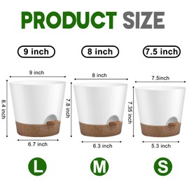 YNNICO Indoor Outdoor Plant Pots- Self Watering Planters with Drainage Holes and Saucers, 9,8, 7.5 Inches, 3 Pots (Snow)