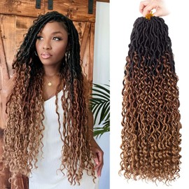 Xtrend 24 Inch 8 Packs 3 Tones River Faux Locs Crochet Hair With Curly Hair In Middle And Ends 12 Strands/Pack Pre-Looped Crochet Braids Messy Bohemian Fuax Locs Hair Extensions 1B3027#