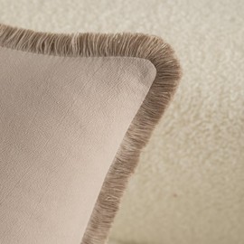 Mandioo Set of 2 Neutral Cotton Fringe Cushion Covers 50x50 cm 20x20 inch Decorative Boho Farmhouse Throw Pillowcase Cozy Tassels for Couch Sofa Bedroom Living Room Home Decor Taupe