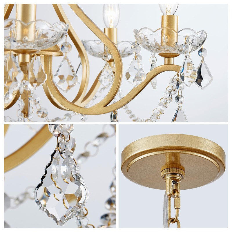 WUZUPS Crystal 5-Light Candle Chandelier Pendant Flushmount Ceiling Light Modern