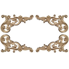 Eabdice 4 Pieces Wooden Ornaments for Furniture Vintage, Wood Carved Corner, Ornament Carving Wood, Wood, Carved for Wall, Furniture, Cabinet, Door, Decoration, Crafts