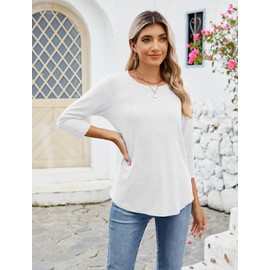 Sherosa White 3/4 Sleeve Tops for Women Dressy Plus Size Round Neck Loose Fit Shirts for Leggings XL