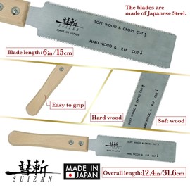 SUIZAN Ryoba Double Edge Saw 6" - Professional Japanese Pullsaw Small Handsaw Woodworking Tools