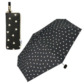 [2024] Wpc. Parasol Blackout Jaggy Heart Mini Black <100% Light & UV Protection 100% UPF 50+ Sun or Rainy Weather Folding Umbrella Ribs, 19.7 inches (50 cm), Women's, Compact, Small, Stylish, Cute,
