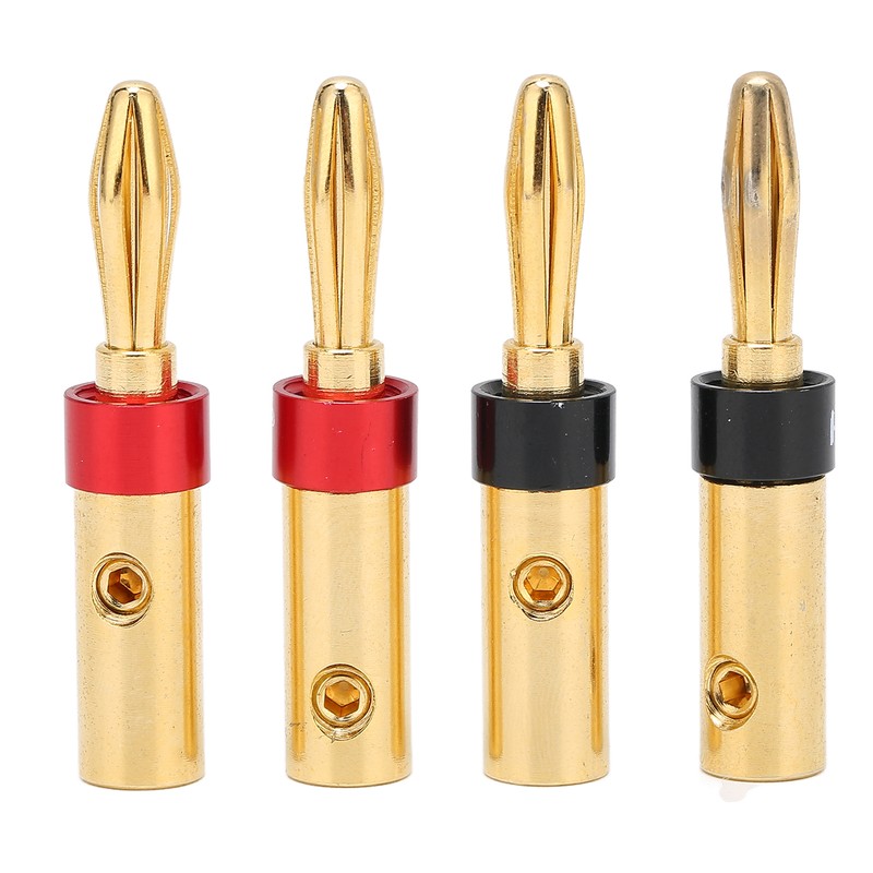 Preffair 4pcs Speaker Banana Plugs 24K Gold Plated Dual Screws