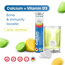 nutrazul Nutrazul Calcium + Vitamin D3 Effervescent Tablets | 60 Tablets | Supports Bone Health & Maintenance | Protect Against Osteoporosis | For Adults & Kids | Lemon-Lime Flavor