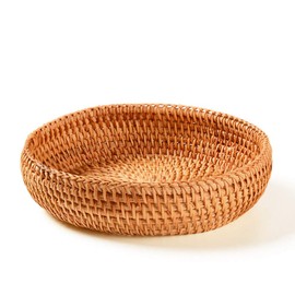amololo Hadewoven Round Rattan Fruit Basket Wicker Food Tray Weaving Storage Holder Dinning Room Bowl, 7”Decorative Natural Basket Woven Fruit Basket Bowl for Entryway Table, Countertop (Small 7”)