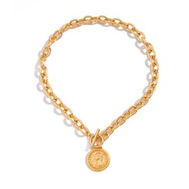 Buyongwant Golden Necklace for Women Circular Portrait Pendant Collarbone Chain Y2k Irregular Necklace Gold Jewelry