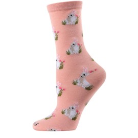 MeMoi Rabbits Rayon Blend Crew Socks Coral Almond 9-11