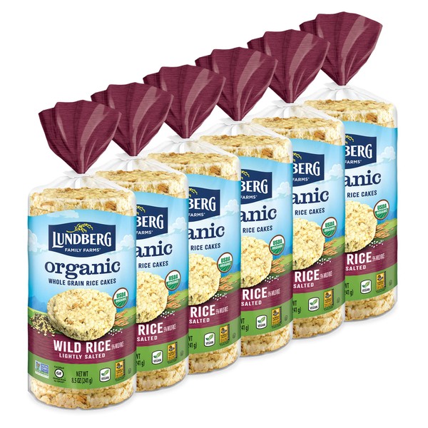 Lundberg Organic Brown Rice Cakes, Wild Rice, Lightly Salted, Gluten-Free, Vegan, Healthy Snacks, 8.5 Ounce (Pack of 6)