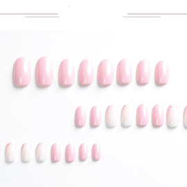 Resweky 24 Stücke Mandel Mittel Falsche Nägel Französisch Druck auf Nägel Nackt Glänzend Falsche Nägel Volle Abdeckung Acryl Nägel für Frauen