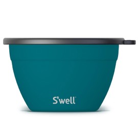 S'well Stainless Steel Salad Bowl Kit 64oz, Peacock Blue, Comes with 2oz Mini Canister and Removable Tray for Organization, Leakproof, Easy to Clean, Dishwasher Safe