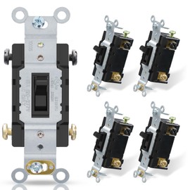 ELEGRP 4 Way Toggle Light Switch, 15 Amp, 120-277V, Toggle Framed AC Quiet Switch, in Wall On/Off, Self-Grounding, Residential and Commercial Grade, UL Listed (5 Pack, Glossy Black)