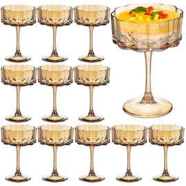 Vintage Champagne Coupes Glass Cute Martini Cocktail Glasses,13oz Crystal Martini Wine Glasses Set Of 12 Elegant Flower -Shaped Goblet Drinking Champagne Dessert Yogurt Ice Cream Glassware Cups Amber