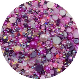 Mix Flatback Pearls and Rhinestone,60g Resin Rhinestones Half Round Pearls for Crafts 3mm-10mm AB Color Half Pearl Flatback Rhinestone for Nail Face Art,Bottles (Rose Red Series)