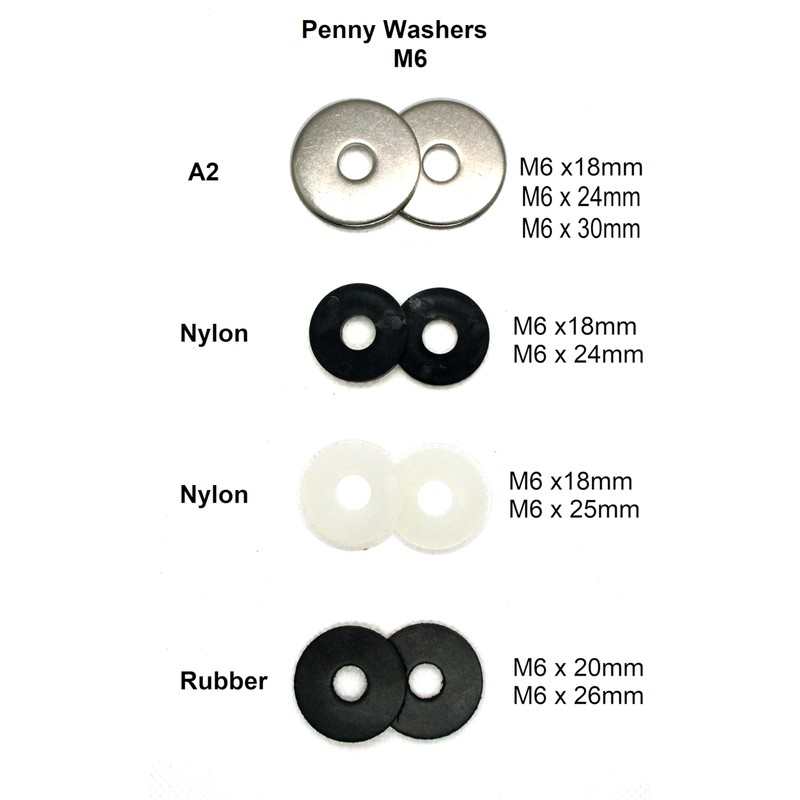 Unterlegscheiben M6 aus Gummi / Nylon weiß oder schwarz /