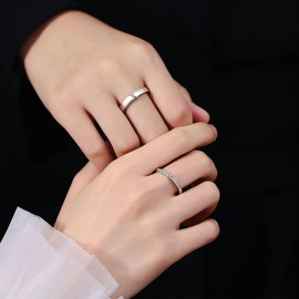 KONFEN 2PCS Cubic Zirconia Couple Rings Set, Adjustable Open Couple Band Eternity Rings for Men and Women, Hypoallergenic Bridal Jewellery Destiny Ring Gifts for Anniversary