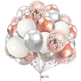 Balloons 30 Pack 10 Inch Balloons White Rose-Gold & Silver with Rose-Gold Confetti Balloons for Birthday Decorations Plain Round Balloons Latex Balloons for Baby Shower Engagement Wedding.