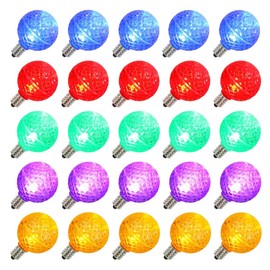 Vickerman 300633-0.45 watt G40 Candelabra Screw Base Red/Purple/Yellow/Blue/Green Faceted LED Light Bulb (25 Pack) Christmas Light Bulbs (XLEDG40-25)