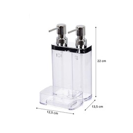 Primanova Viva Soap Dispenser with Sponge, 2 Compartments, 12.5 x 13.5 x 22 cm, 0.3 L and 0.6 L Container, Transparent Chrome