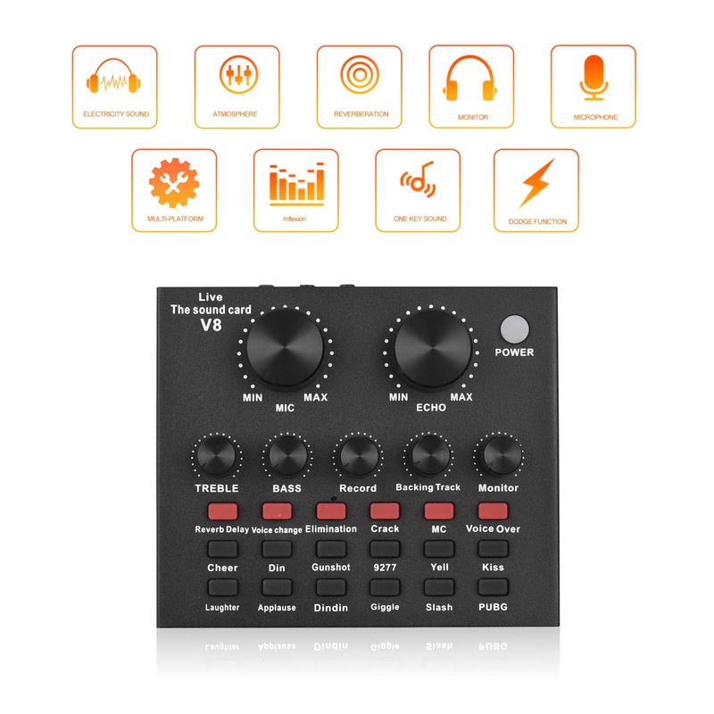 Multifunctional Live Sound Card for Singing/Live Broadcasting/ Recording Voice and