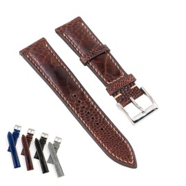 Handmade Ostrich Leg Skin Leather Watch Band Strap - Quick Release - Luxury Replacement Watchband for Men Women (Black, Navy, Brown, Grey) - Sizes 18mm, 19mm, 20mm, 21mm, 22mm (16mm, 18mm Taper) | CHIIIVN (Brown, 20-18 (mm))