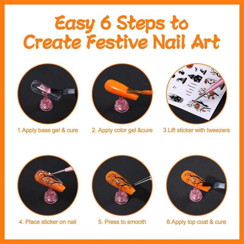 Halloween Nail Art Stickers Decals - 6 Sheets Pumpkin Ghost