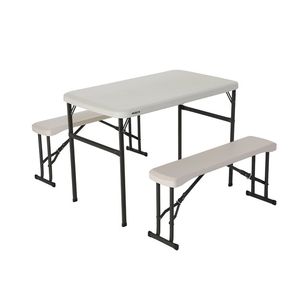 Lifetime 80373 Portable Folding Camping RV Picnic Table and Bench Set, Almond