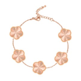 Galeuneon 14K Gold Plated Classical Clover Bracelet |Adjustable Bracelets| Stripe Design Lucky Flower Link Bracelets Jewelry Gifts for Women（Gold）